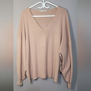 Dex Taupe V-Neck Sweater Balloon Sleeve Cozy Casual NWT 3X